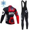 Set Fietsshirt Lange Mouw + Lange Koersbroek 2024 BMC-Switzerland Winter Thermal Fleece Zwart